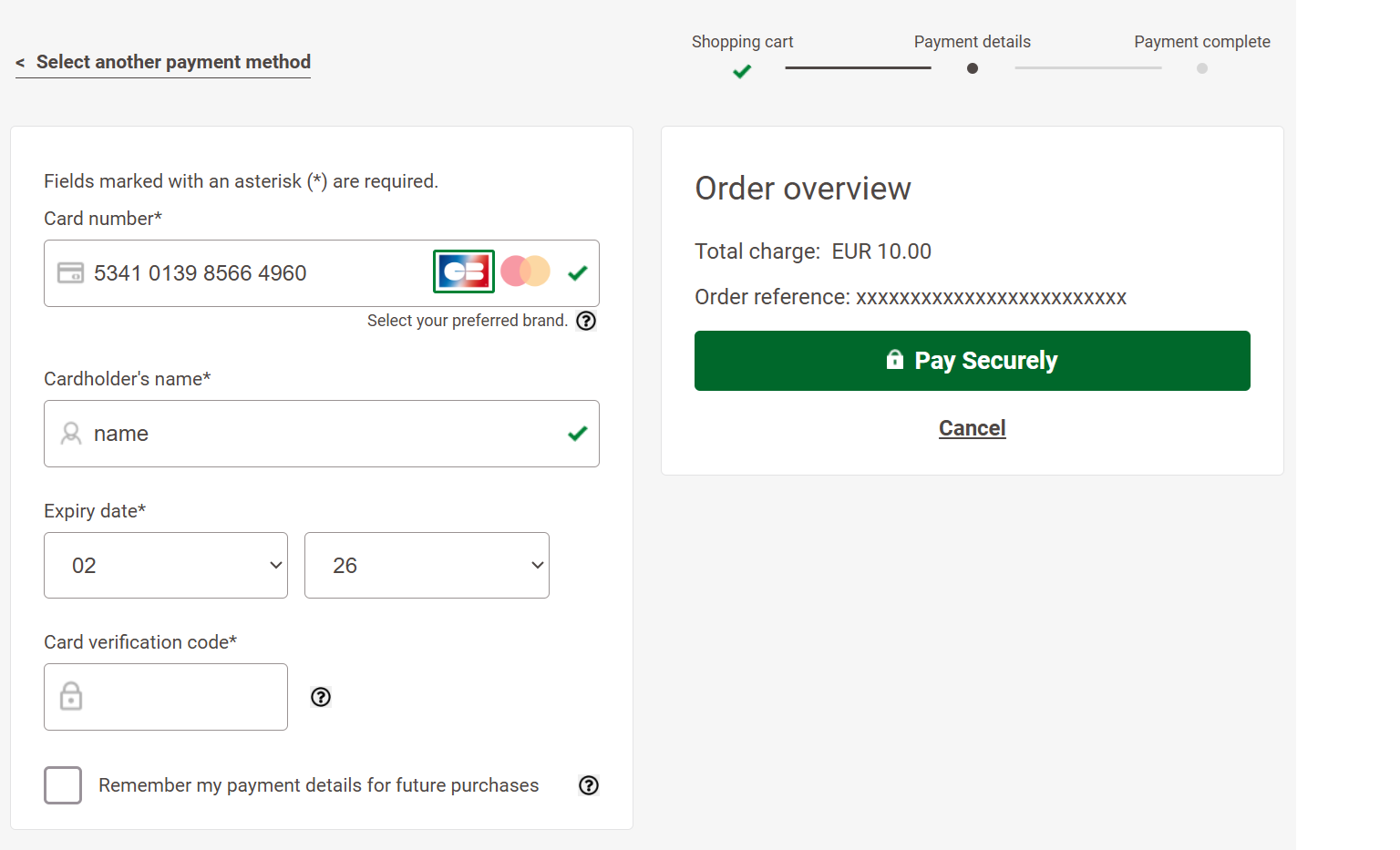 Co-badging cards example during checkout